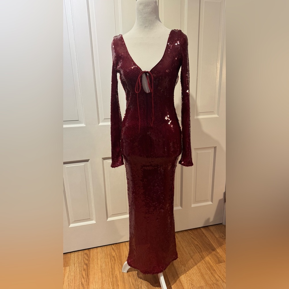Bardot Verona Sequin Maxi Dress In Burgundy, size S